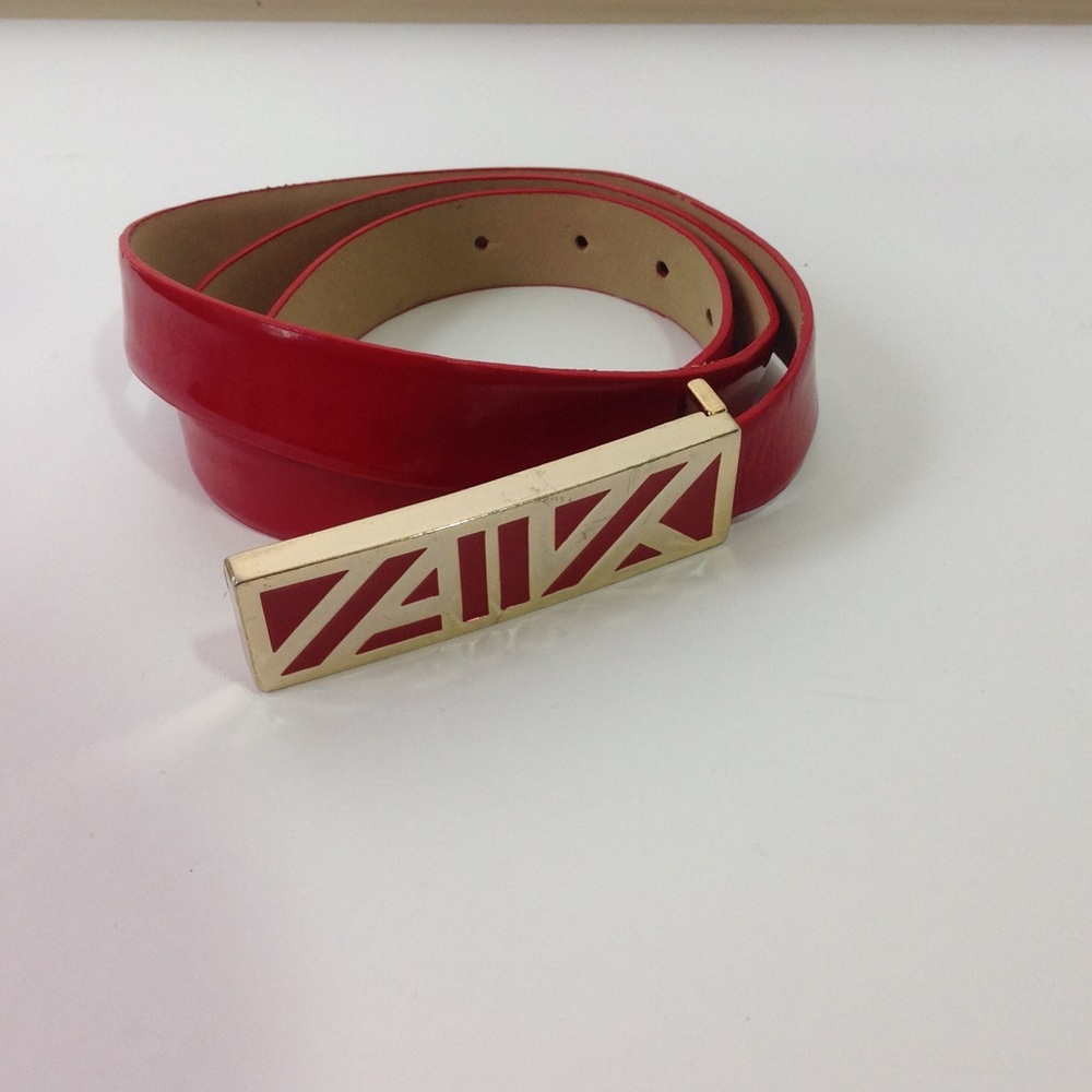 Anne Klein Red Leather Belt Buckle Patent Gold